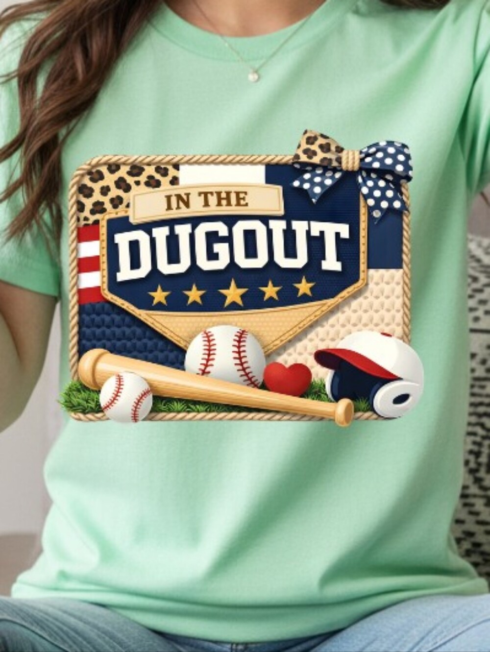 Gildan Mint Green "In The Dugout" Baseball Graphic Tee